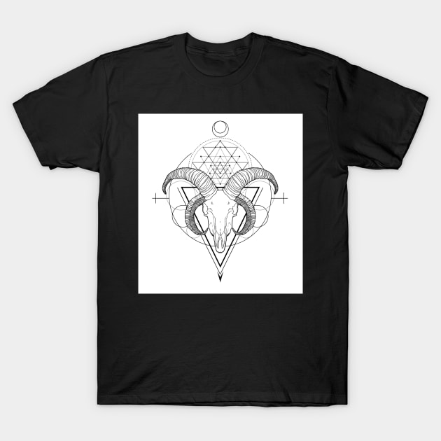 Jacobs Goat Skull Tattoo Design T-Shirt by SalemKittie